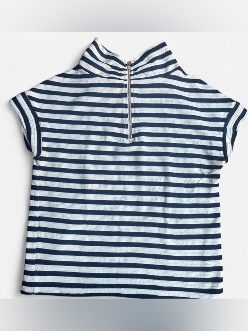 Anthropologie Postal Black White Striped Coastal Mock Neck Quarter Zip Top Sz S
